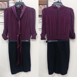 Alice + Olivia Silk Tie Neck Pencil Dress w Belt